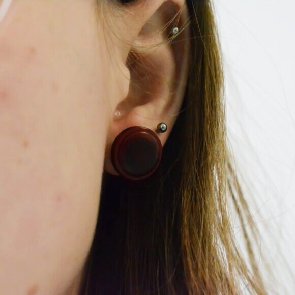 Deep Red Button Stud Earrings - Picture 4 of 4